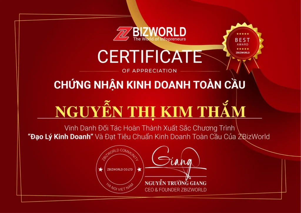 Chứng nhận Đạo Lý Kinh Doanh Nguyễn Thị Kim Thắm