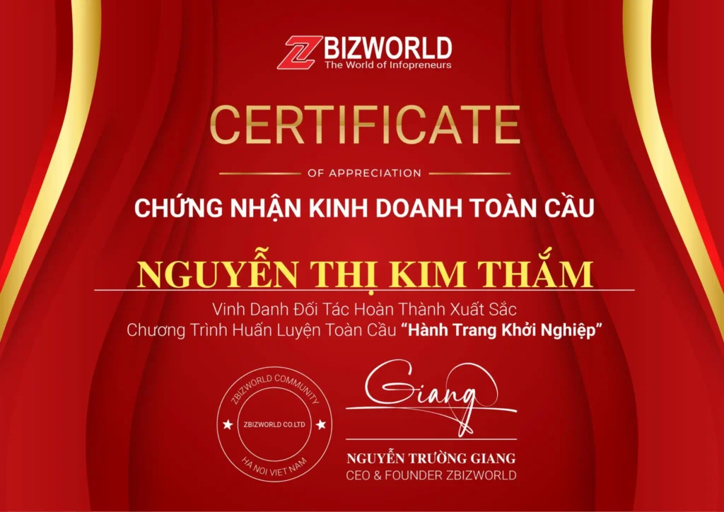Chứng nhận Hành Trang Khởi Nghiệp Nguyễn Thị Kim Thắm